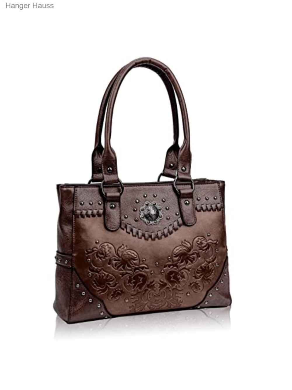 Large Western Tote Purse Faux Leather Embossed Concho Studs
